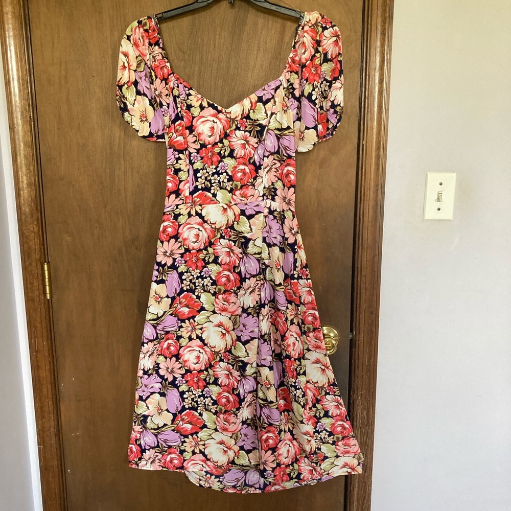 Lily Rose dress floral print puff sleeve tie back boho cottagecore L jr